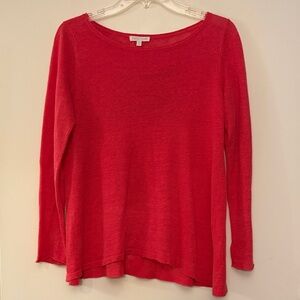 Eileen Fisher Bright pink Long-Sleeve Lightweight Organic Linen Top,small petite